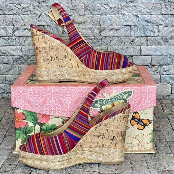 Montego Bay Club Wedge Peep Toe Sandals Shoes Size 7.5 Weaved Espadrille - Picture 1 of 11